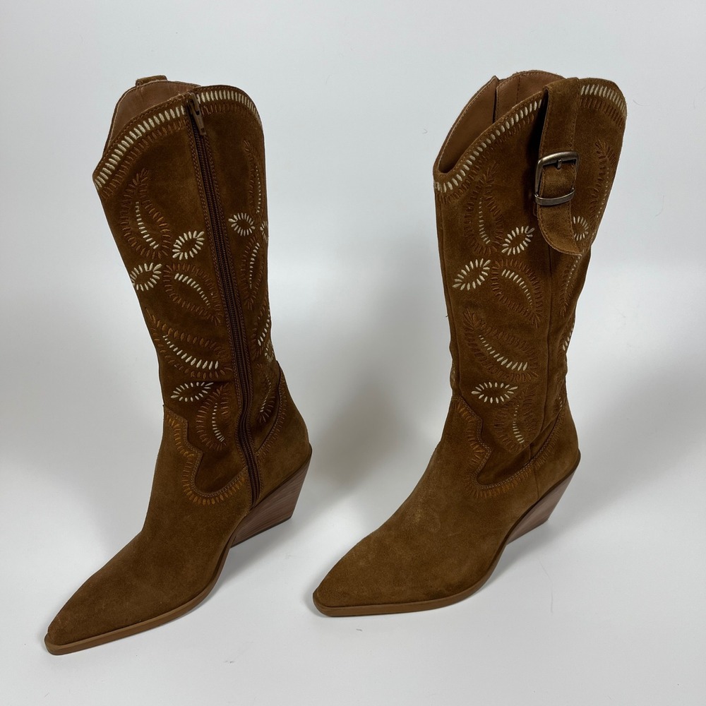 Seychelles Brown Suede Embroidered Country Western Boots Pointed Toe Sz 8 - Picture 3 of 10
